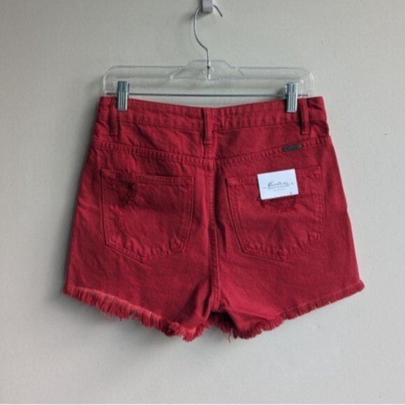 KanCan red distressed 100% cotton high rise denim shorts - Picture 4 of 7